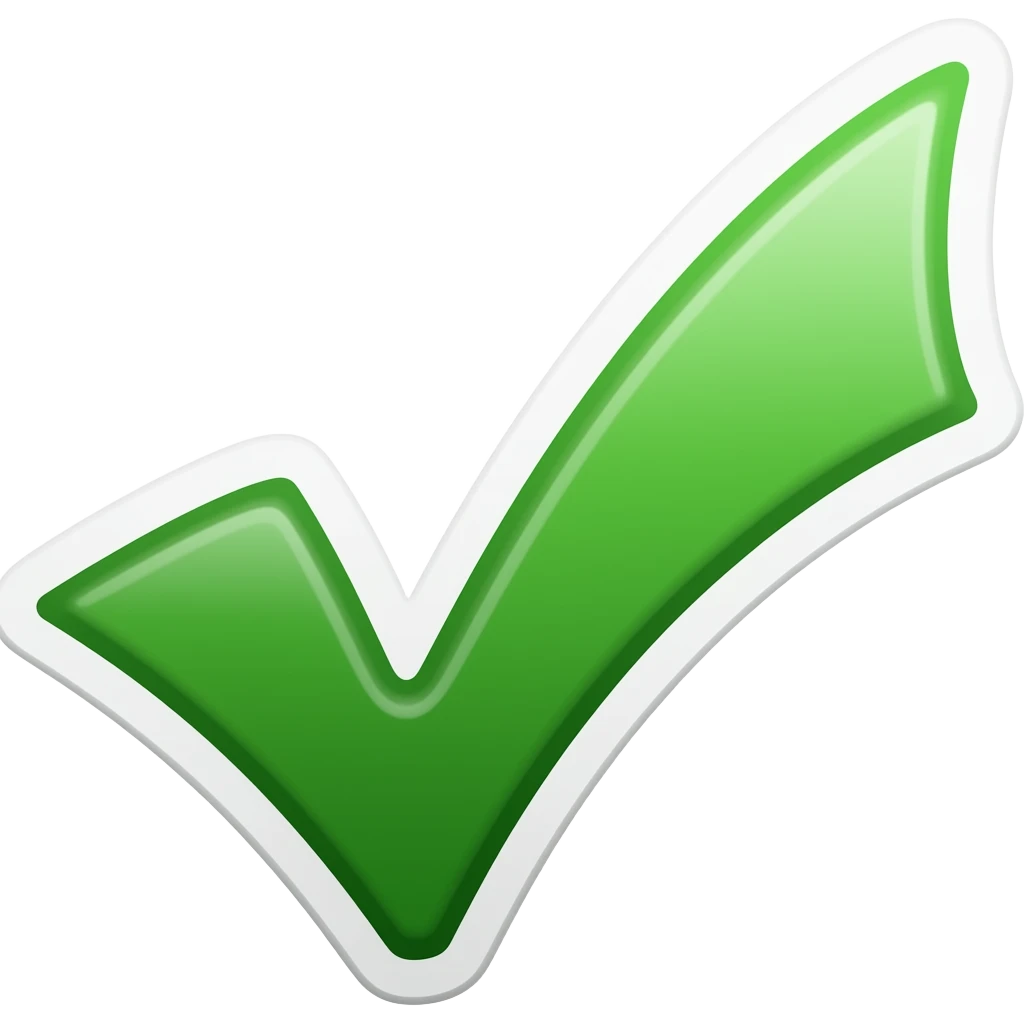 Simple and minimalistic sticker of green tick mark, white outline emoji