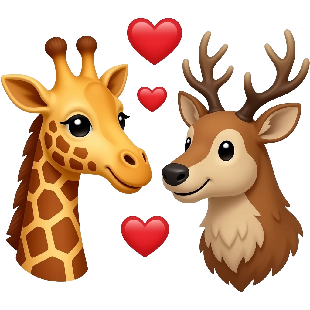 Einfacher Giraffenkopf und Elchkopf lächeln sich zu mit herzchen emoji