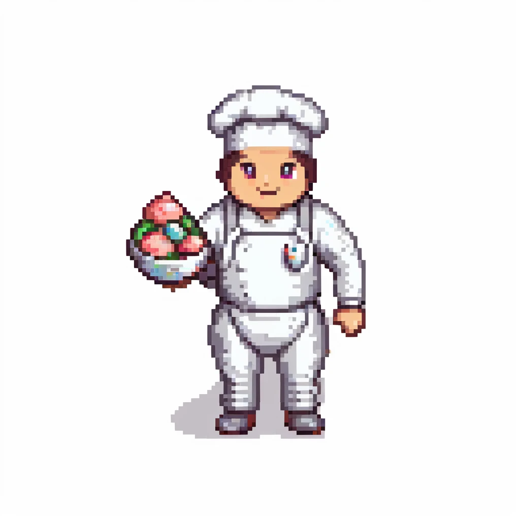 Portrait of a baker wearing a metallic baking suit with built-in tools, chrome textures and LED accents, skeuomorphism style emoji