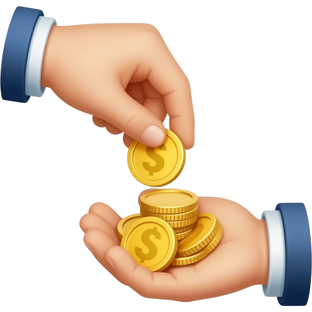 a hand giving a stack of coins to another hand emoji