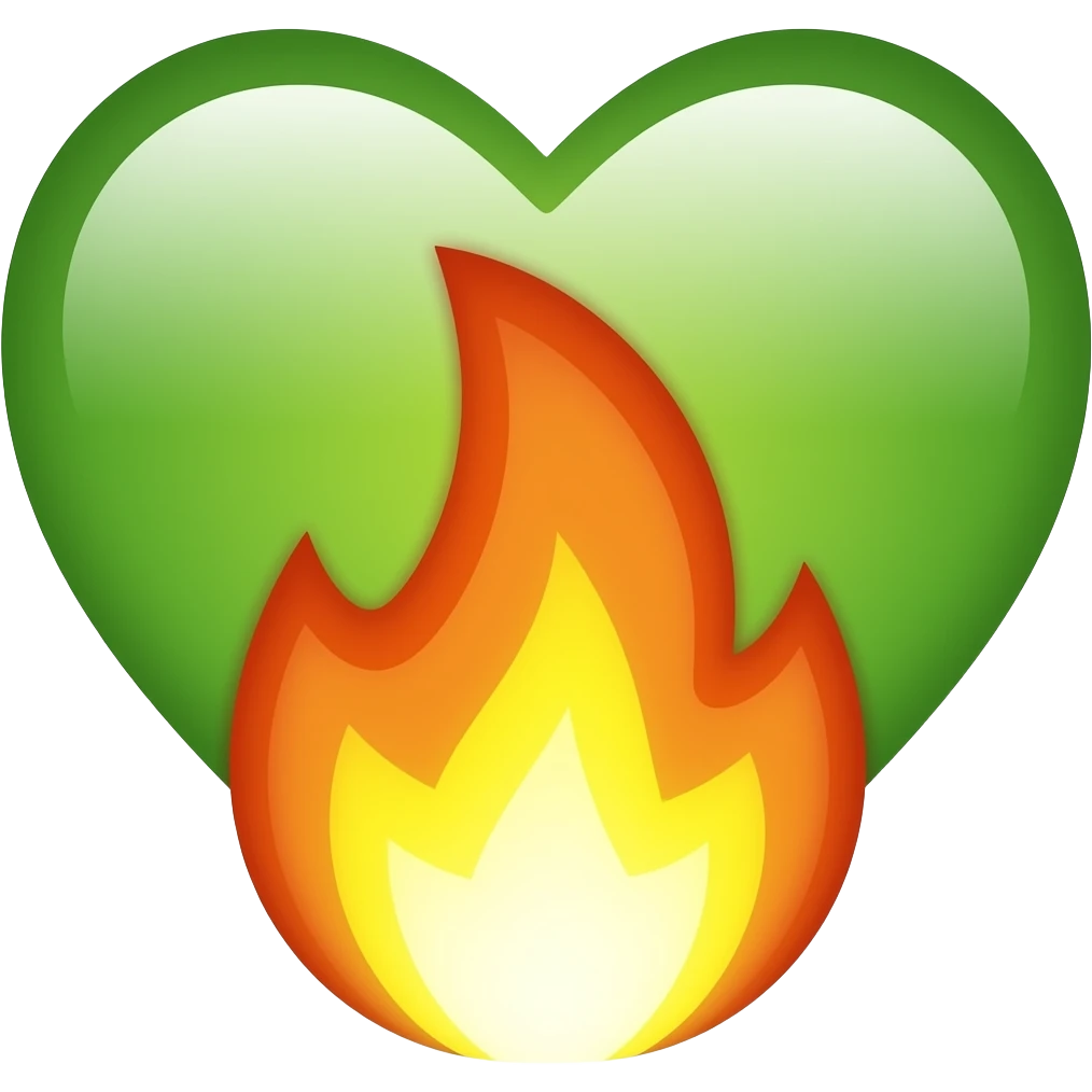 قلب اخضر بالنار لكن مثل ايموجي الايفون emoji
