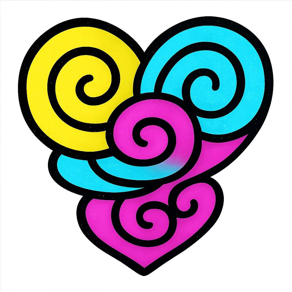 abstract swirling pattern forming a heart, symbolizing love, vibrant colorful style emoji