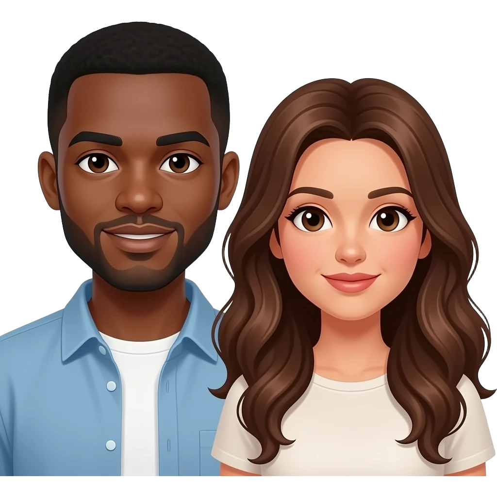 una pareja de un coco moreno con el pelo corto y una chica de oelo marron con el pelo largo y ondulado emoji