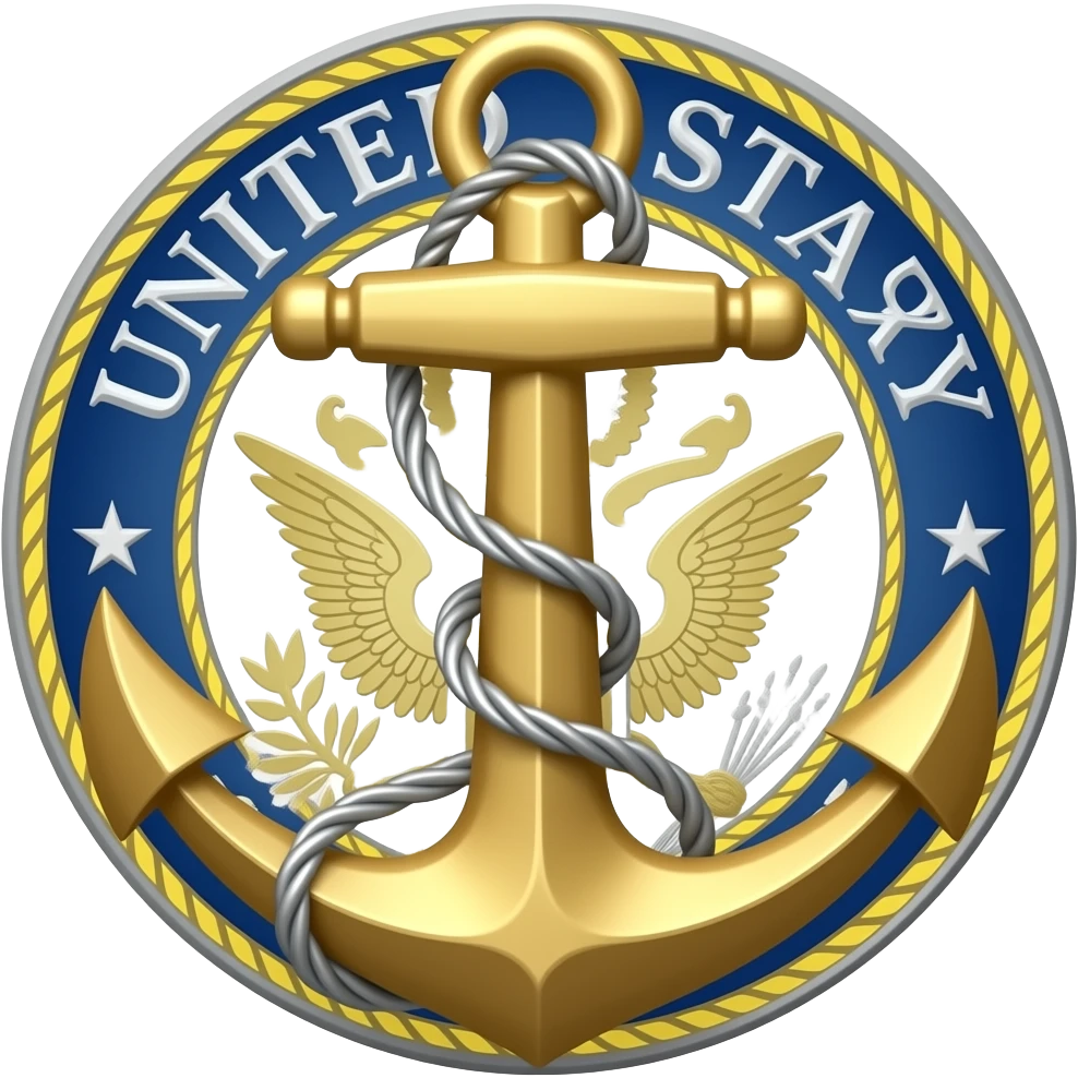 A gold gouled anchor, with a silver superimposed USN emoji