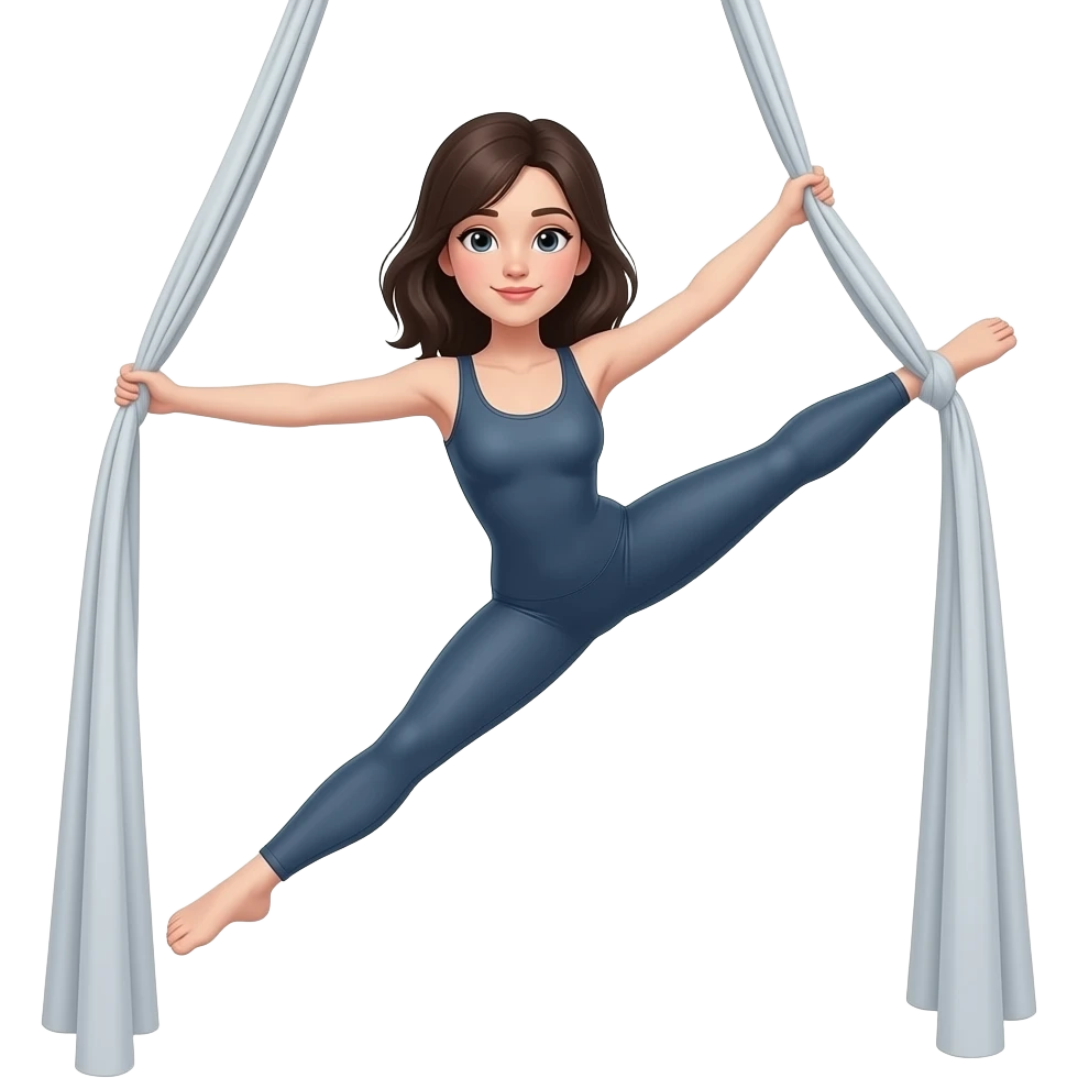 crea un emoji di una ragazza mora con la pelle chiara che fa danza aerea sui tessuti aerei con una tuta stretta emoji