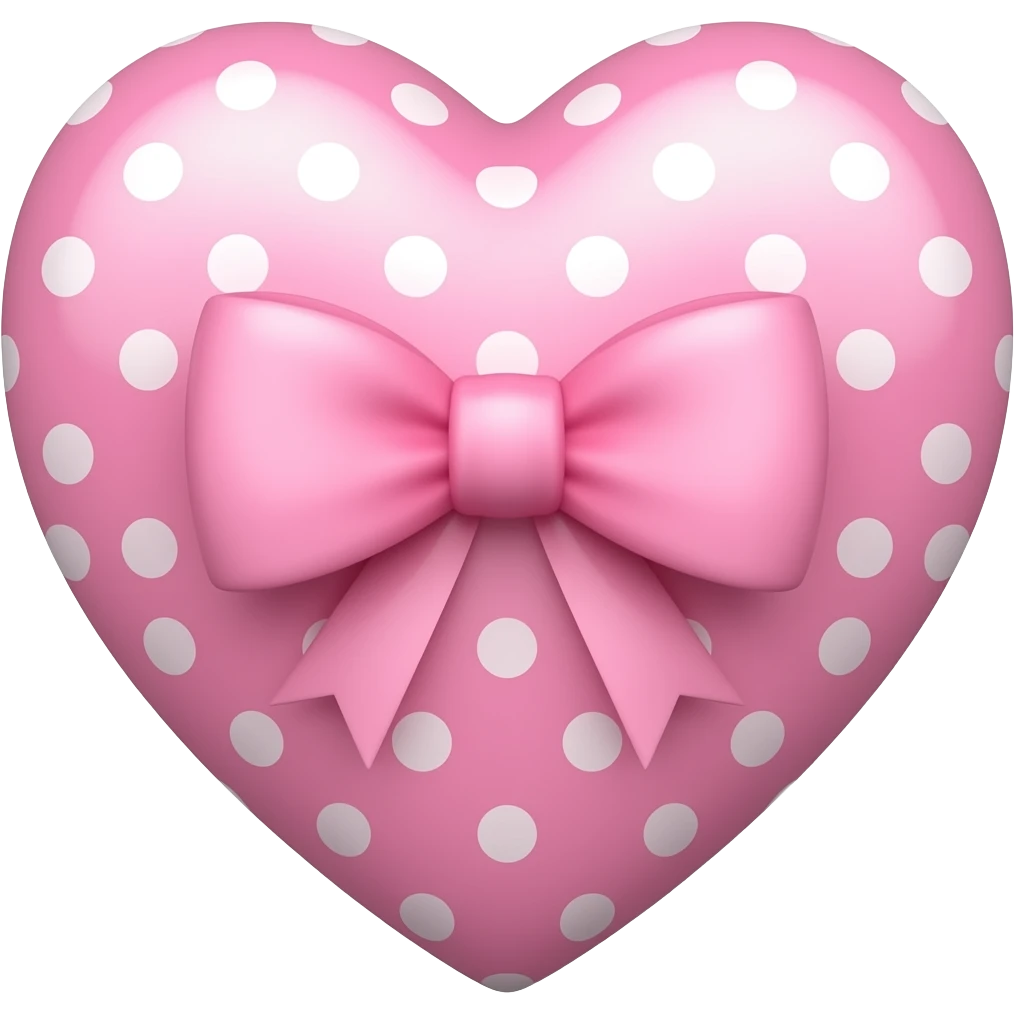 pink heart with a matching bow at the centre , both pink with white polka dots emoji