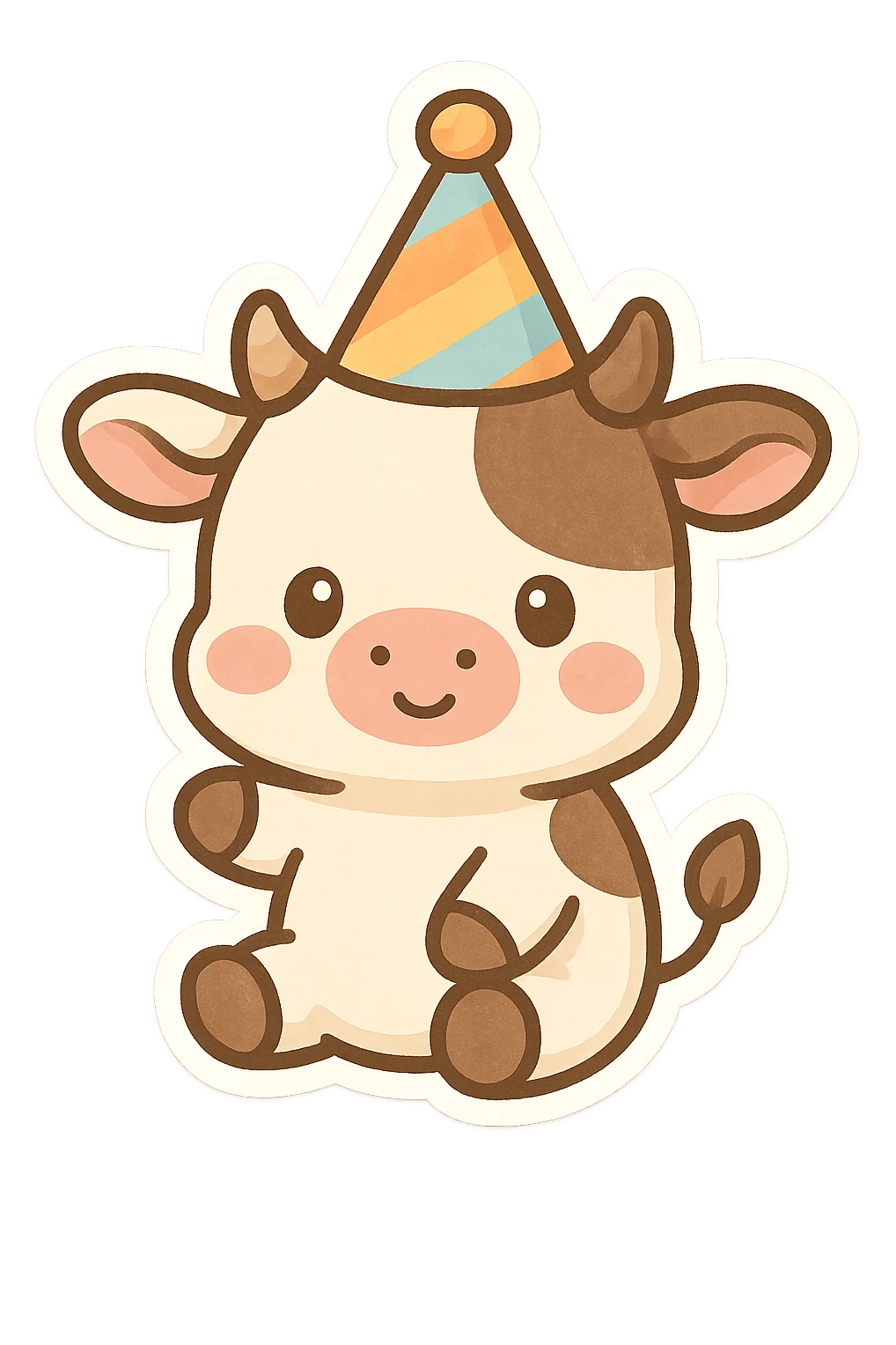 a simple and cute cow wearing a birthday hat emoji