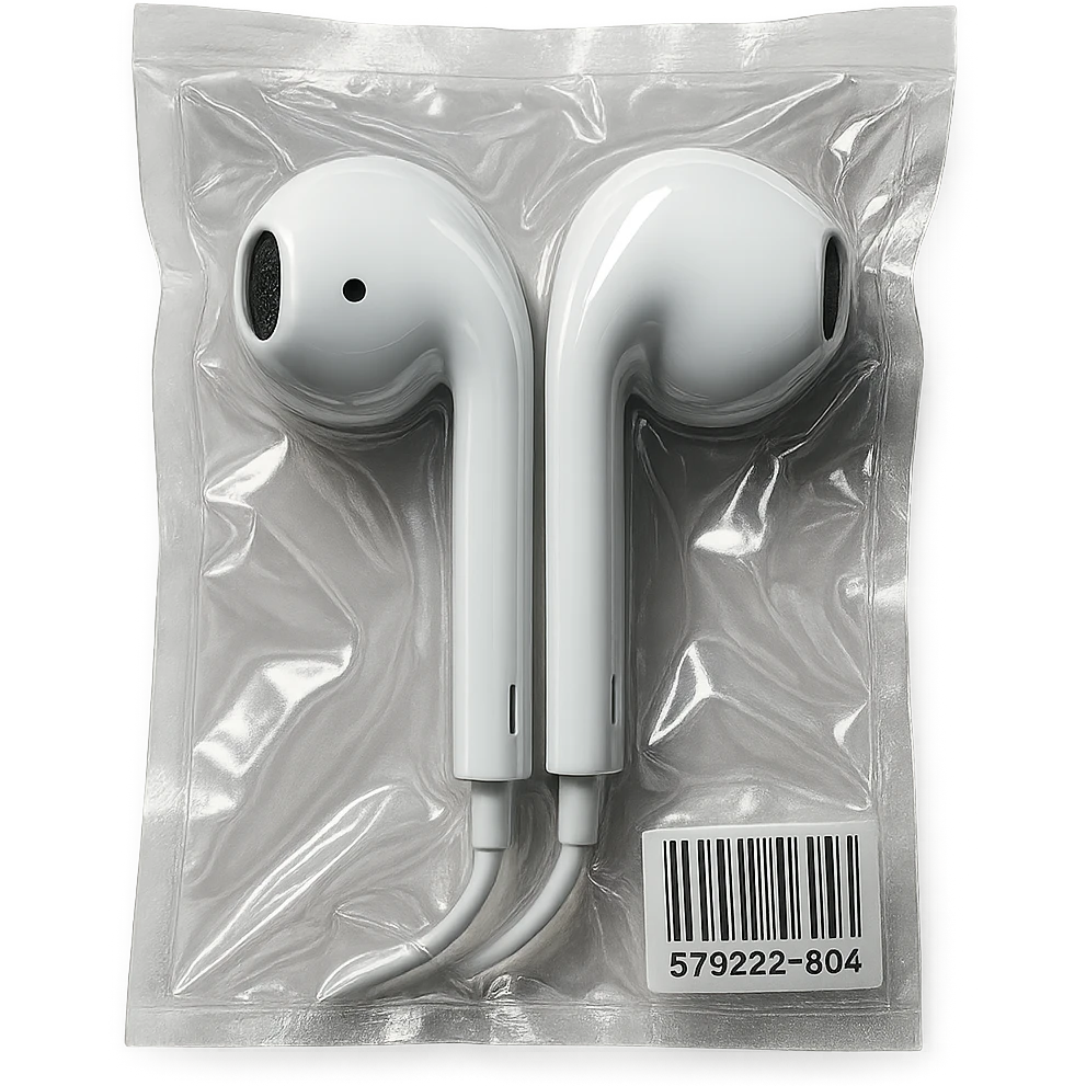 pair of white EarPods, shiny and inflated look emoji