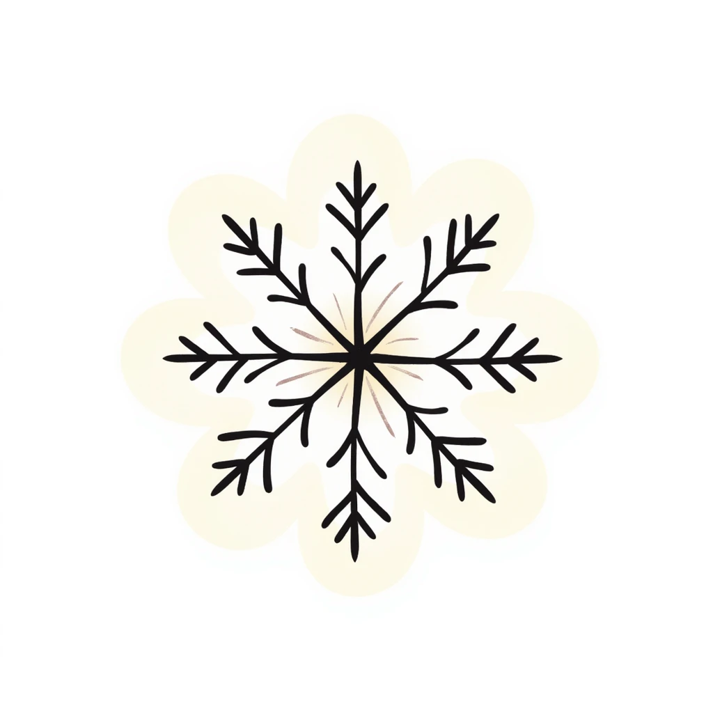 A detailed snowflake in pastel colors (dd9fb0, ffc6d3, a3bfc9, c4bee2, f1b091), hand-drawn doodle style emoji