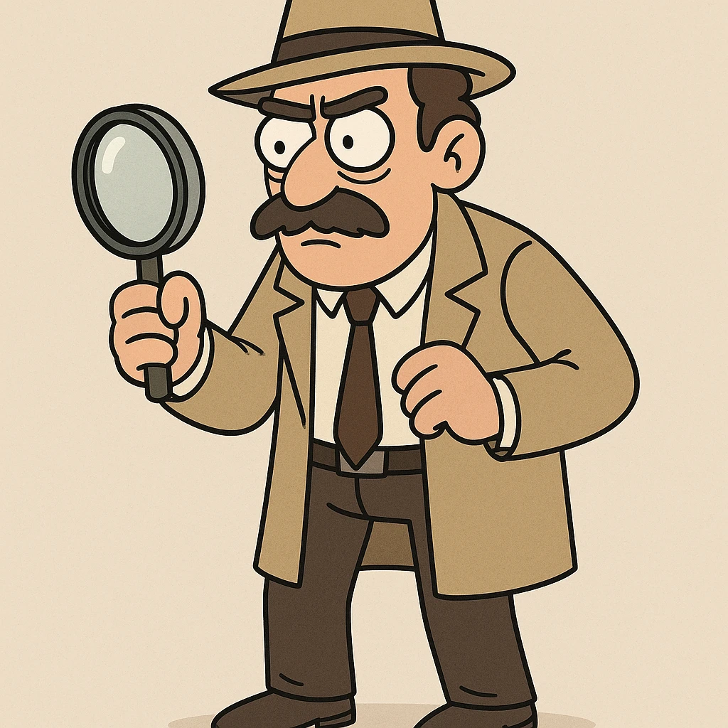 an inspector character, professional, with a magnifying glass, neutral background emoji