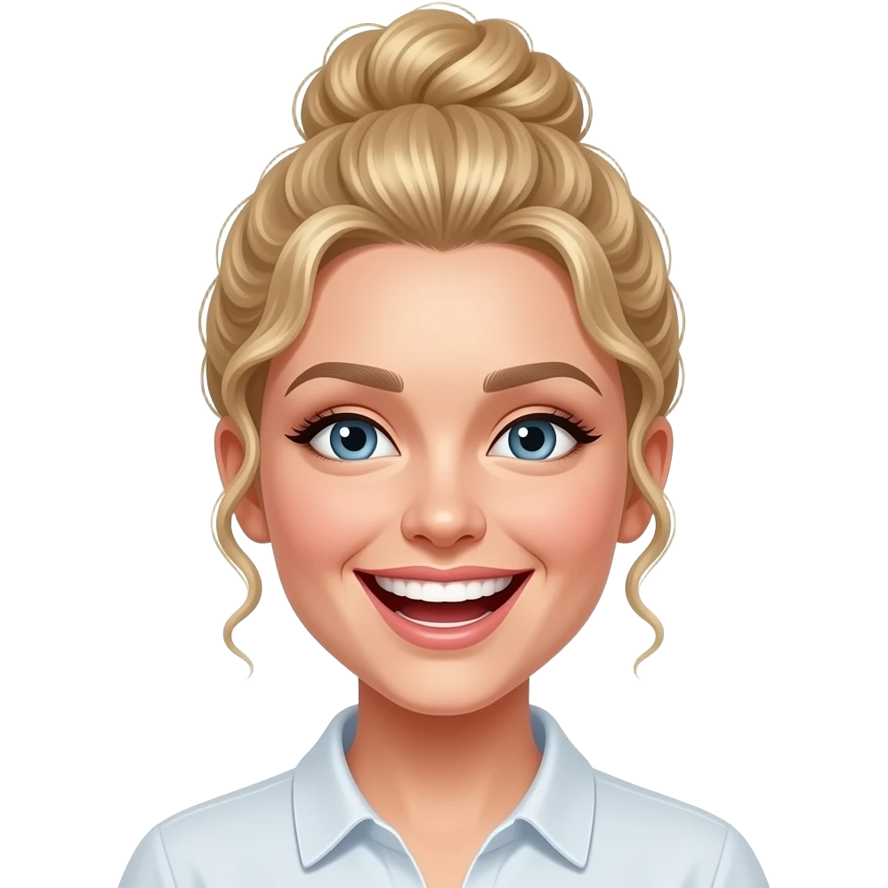 blonde haired realistic woman with curly bun laughing emoji