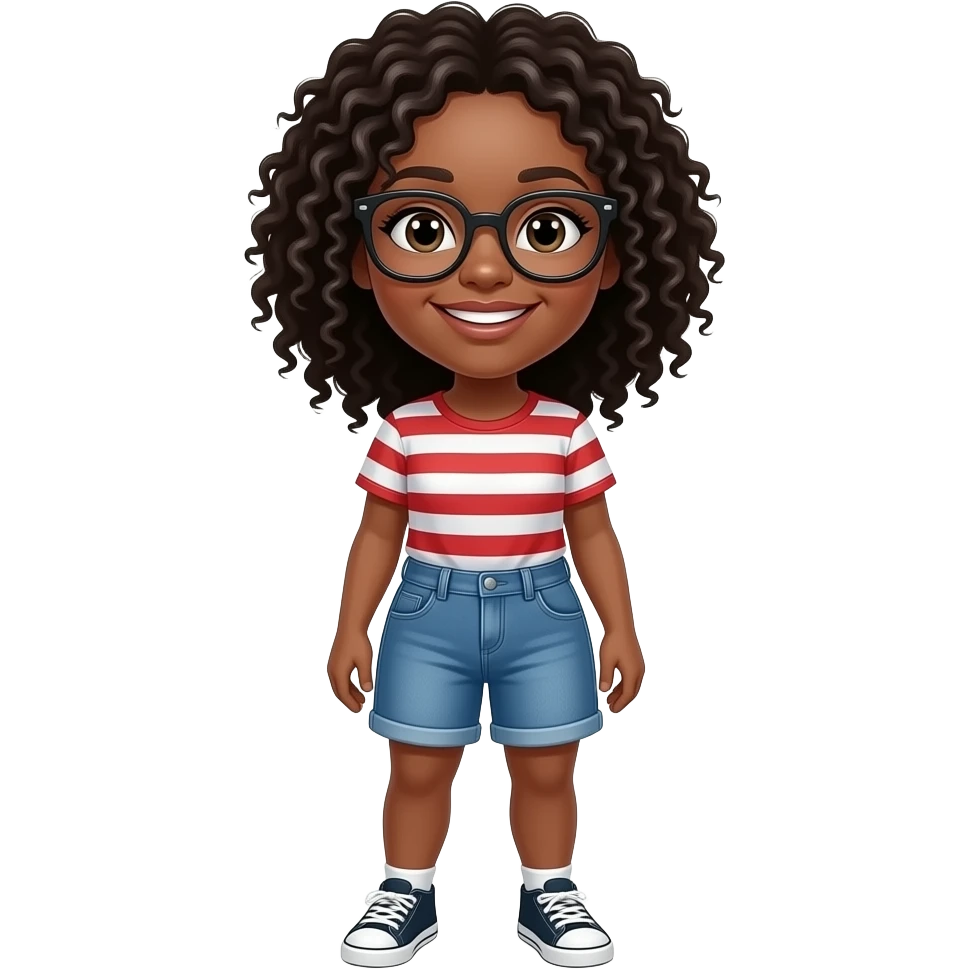 Full body Curvy caribbean curly girl with glasses emoji