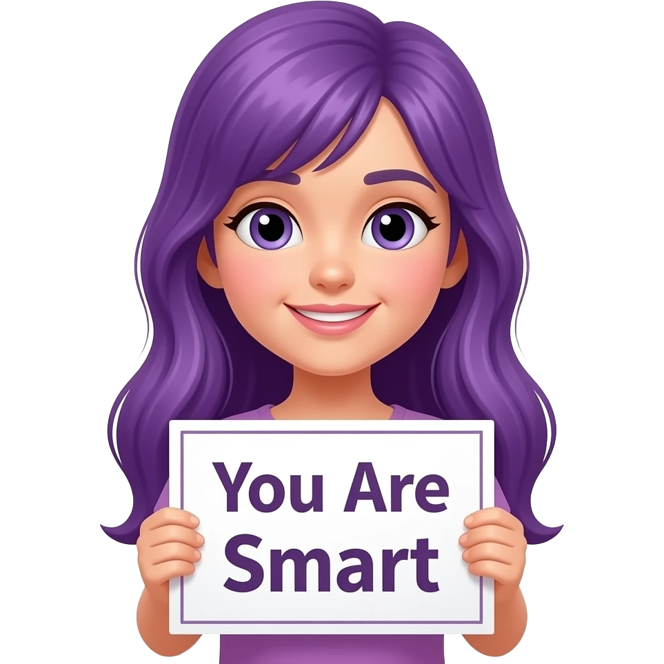girl with long purple hair with a you are smart sign emoji