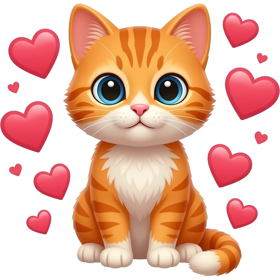 Gattino arancione e cuoricini emoji