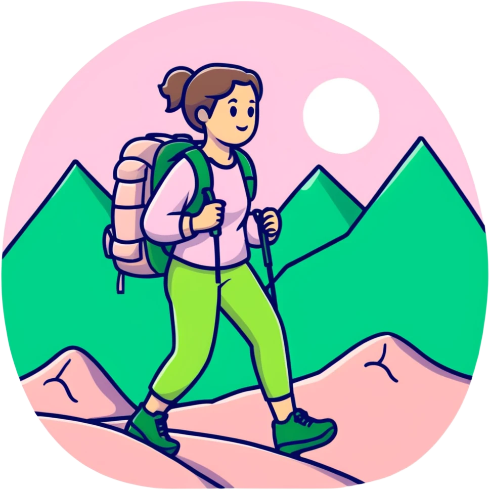 woman hiking wearing light pink clothes emoji