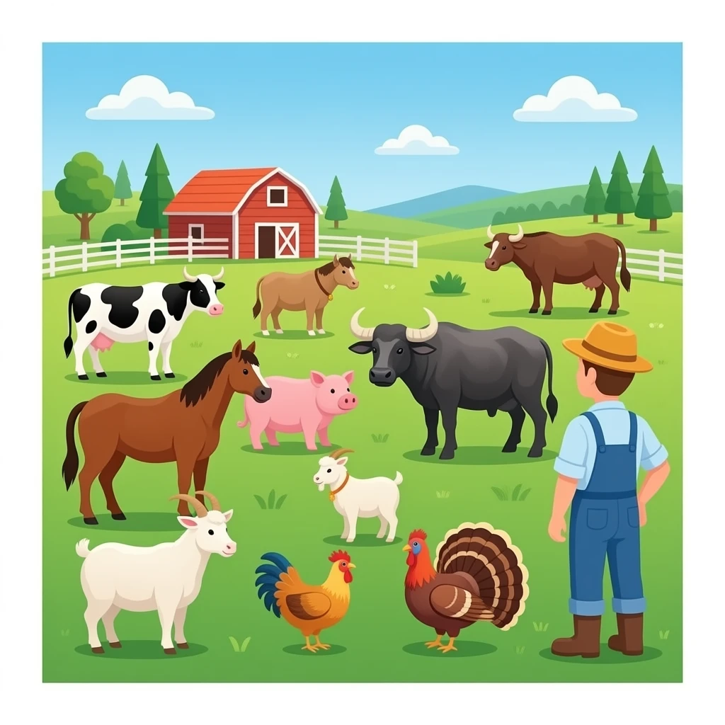 🐄🐎🐖🫏🐂🐃🐑🐏🦬🐐🐔🐓🐤🐔🦃🚜👨‍🌾🧐🦭 Hi there farm in animal emoji