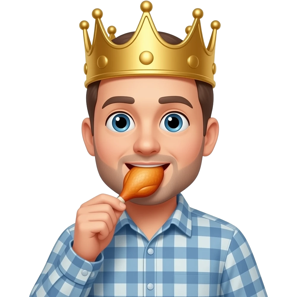 Hombre comiendo comiendo pollo con una corona emoji