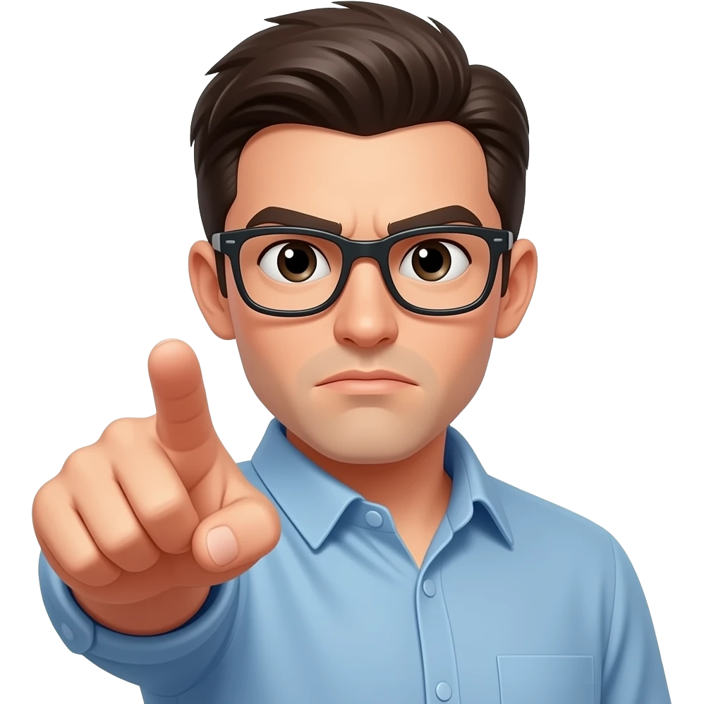 dedo señalando a la camara con cara seria emoji