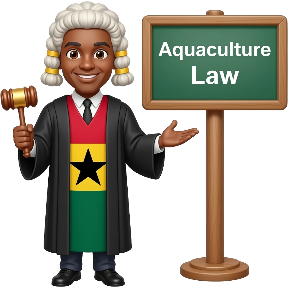 generate emoji of a happy Ghanaian fish judge standing aquaculture law emoji