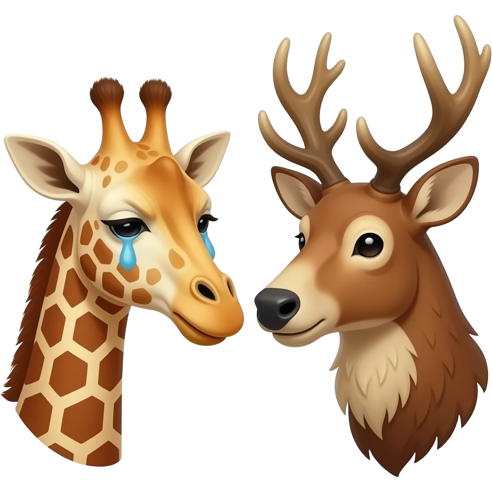 Einfacher Giraffenkopf traurig und Elchkopf traurig und schauen sich an emoji