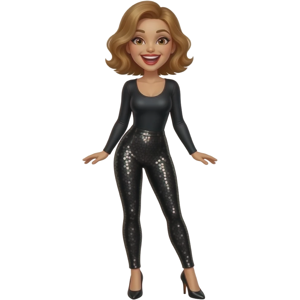 glamours,-tanned,-very-beautiful-woman-with-big-plump-red-lips,-long-long-lashes,-honey-silky-very short- hair,-wavy-hair,-hazel-eyes- wearing-black-Long-sleeved-bodysuit-and-black-sequinned-pants-black-black stilettos-and-laughing-out-loud-full body emoji