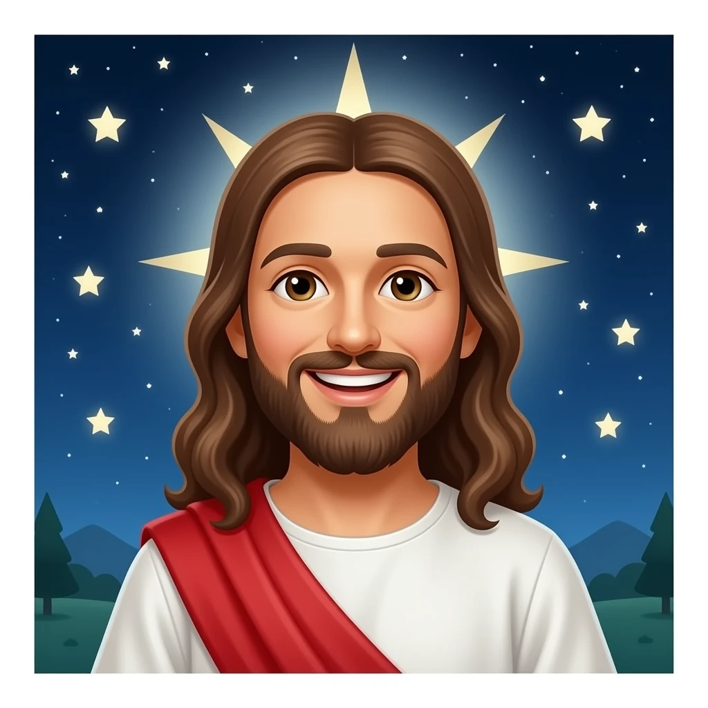 Laughing Jesus and the night sky filled with stars emoji