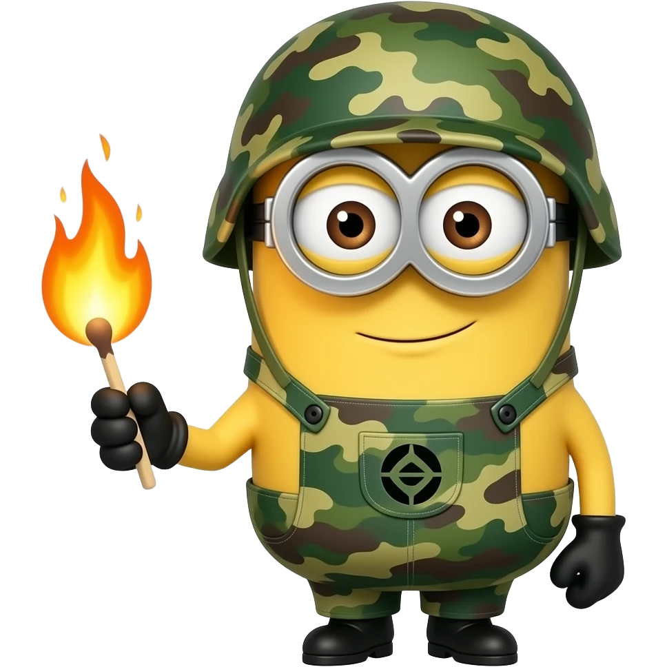 minion in army fatigues lighting a fire Text Didi the Arsonist emoji