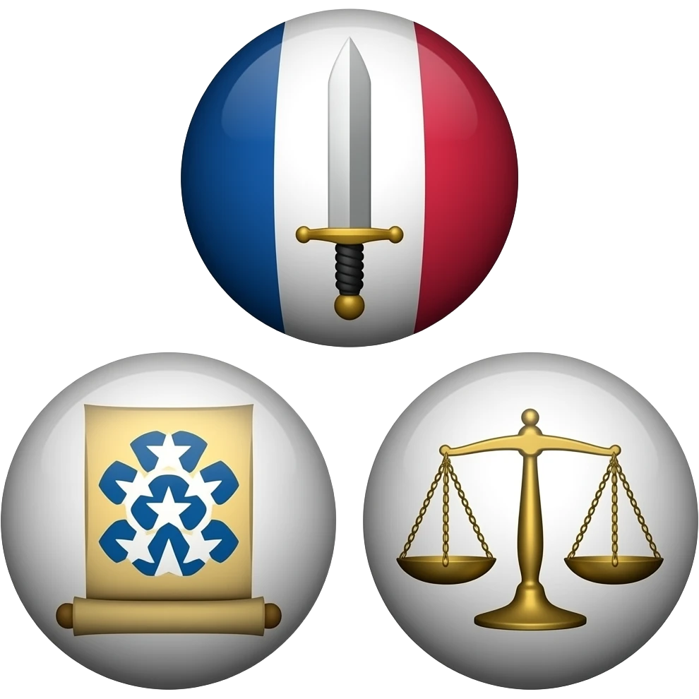 three spheres with symbols representing the three powers of republic executiv legislativ judiciary emoji