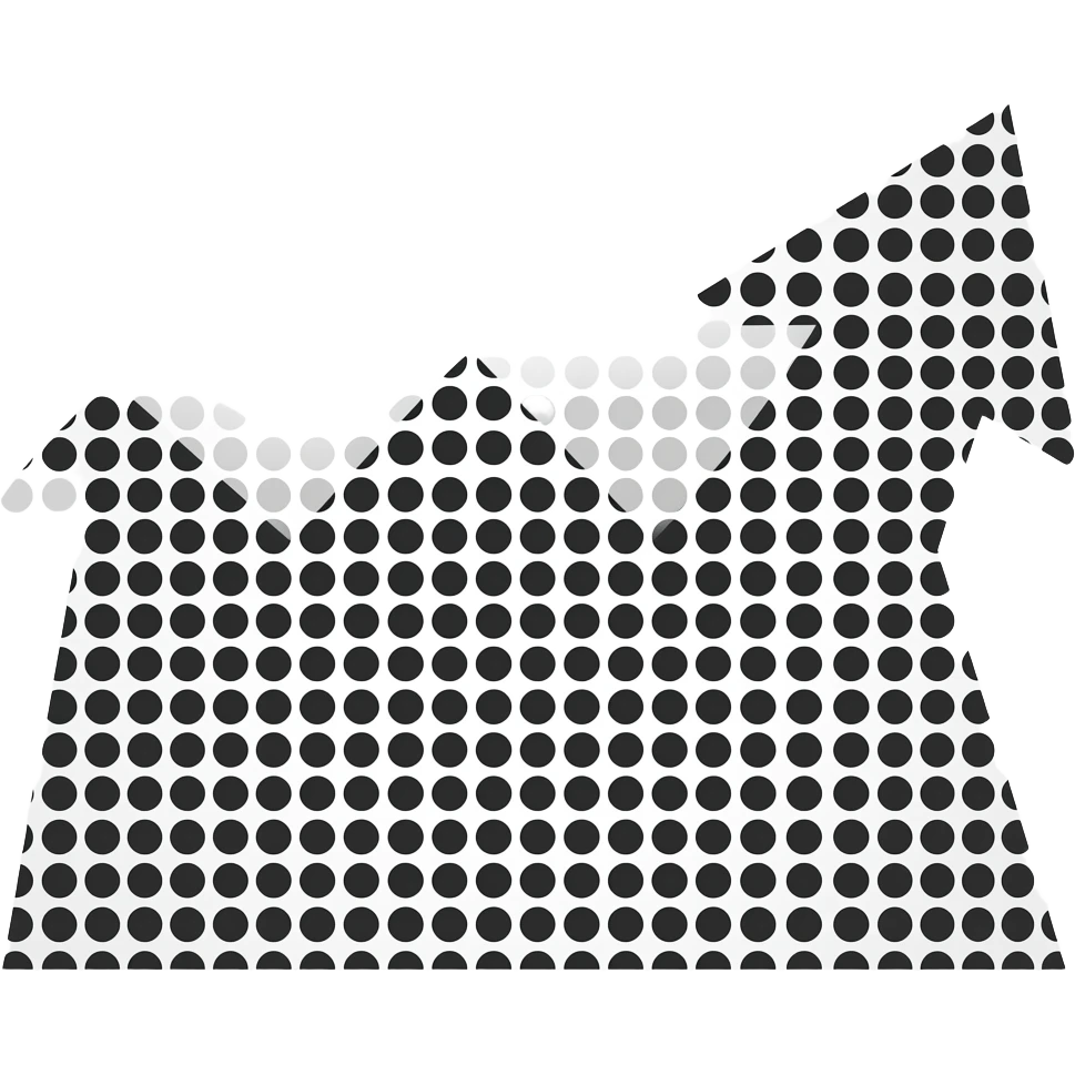 Flecha blanca de puntos uniformes de un solo carril delgado siguiendo la flecha Trayectoria ondulada que forma una curva de valle y luego un pico Terminando a la derecha con una punta triangular sólida y blanca minimalista emoji