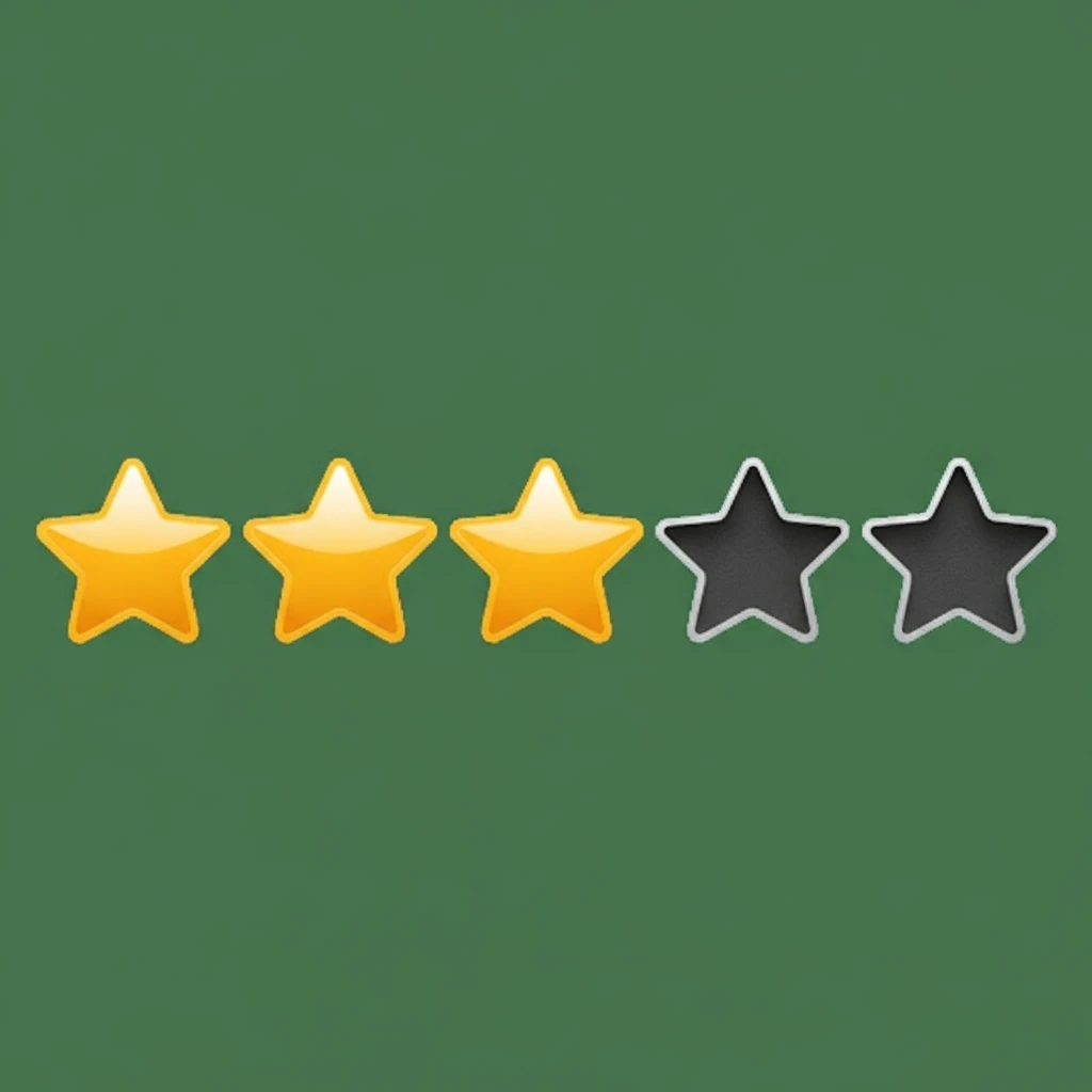 В этой стилистике сгенерируй 5 звездочек, который символизируют рейтинг, 3 заполненные - 2 пустые emoji