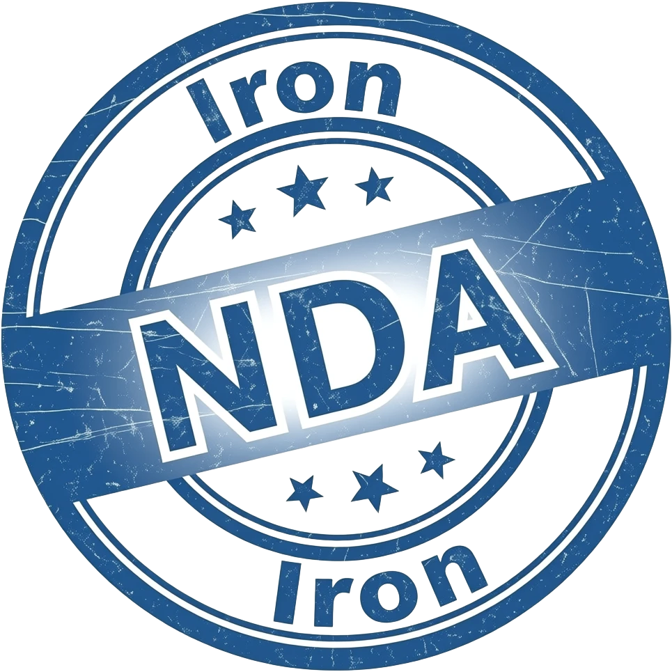Stamp saying "NDA" in the centre, with "Iron" on the outside. Make it colored #0082fb emoji
