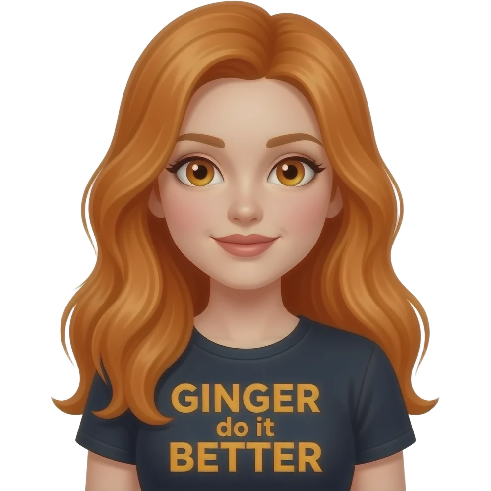 sexy girl with overlong ginger hair and ginger eyes a top with GINGER do it BETTER written on it emoji