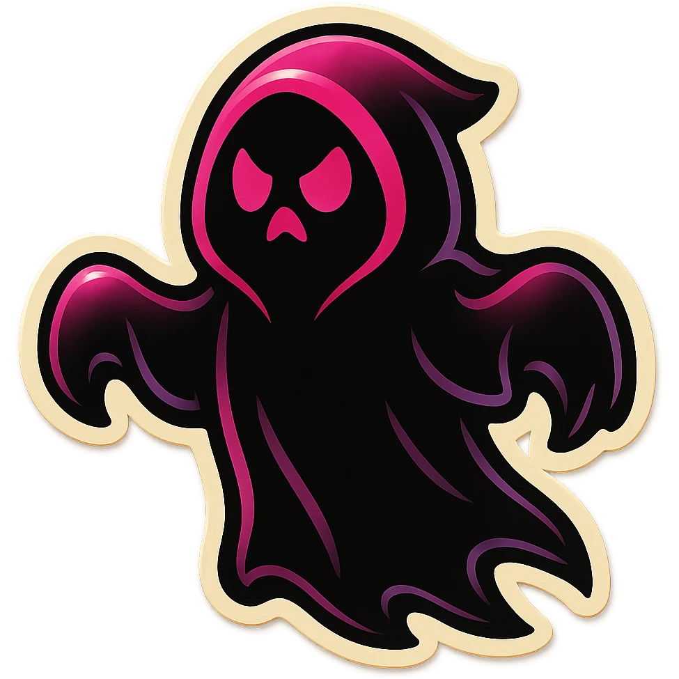 gothic ghost, black and pink colors, retro stickers style emoji