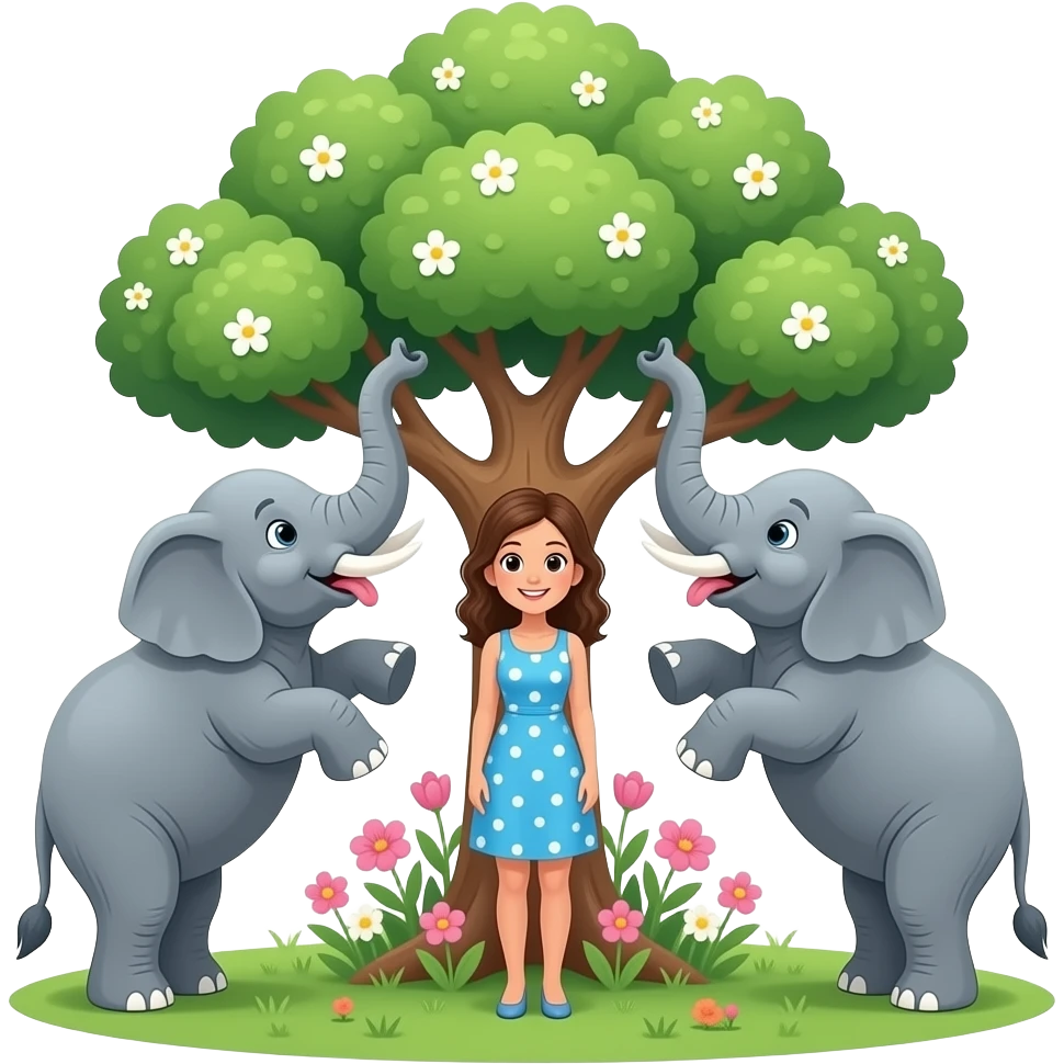 2 ELEPHENT RISING THE 2 LEG AND CENTER Woman's Tongue tree FLOWER FLOWER IS PLACED BACKGROUND emoji
