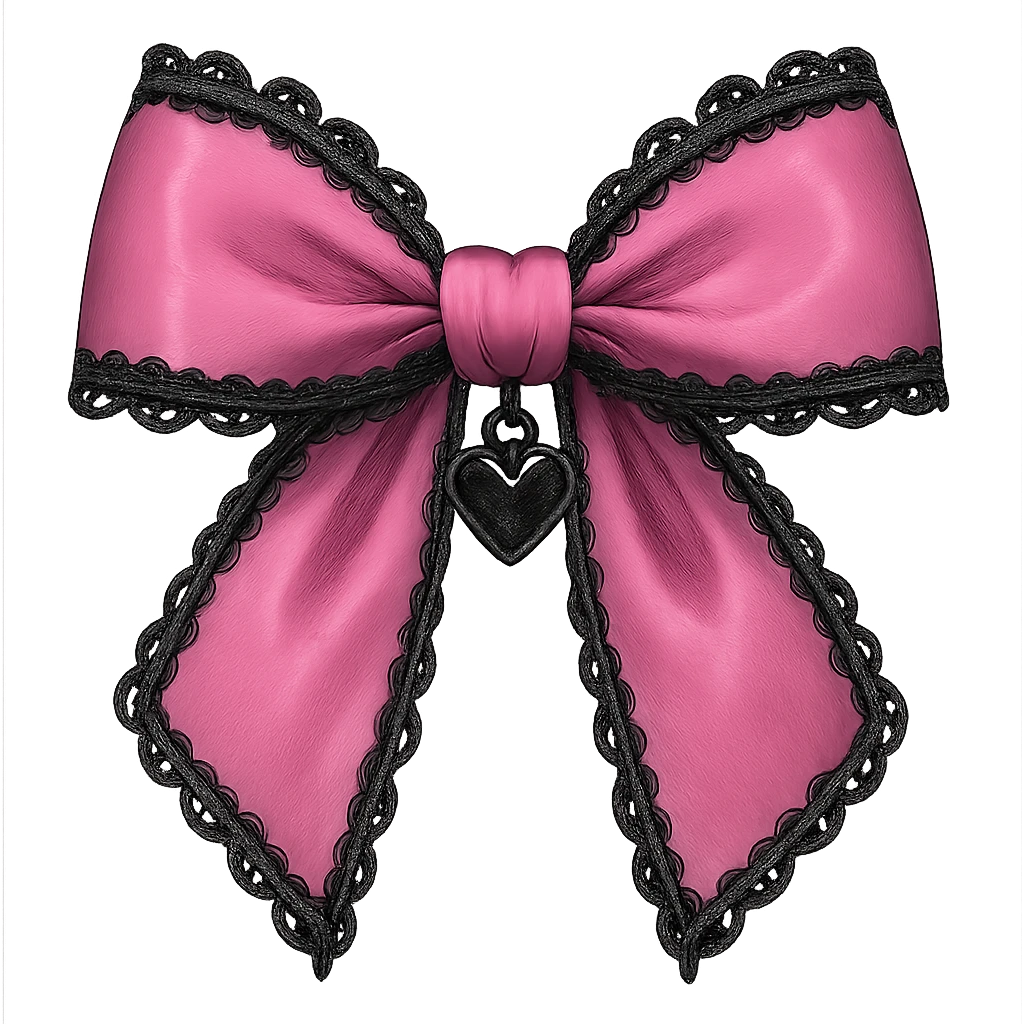 pink gothic bow with black lace trim and heart charm, remove background emoji
