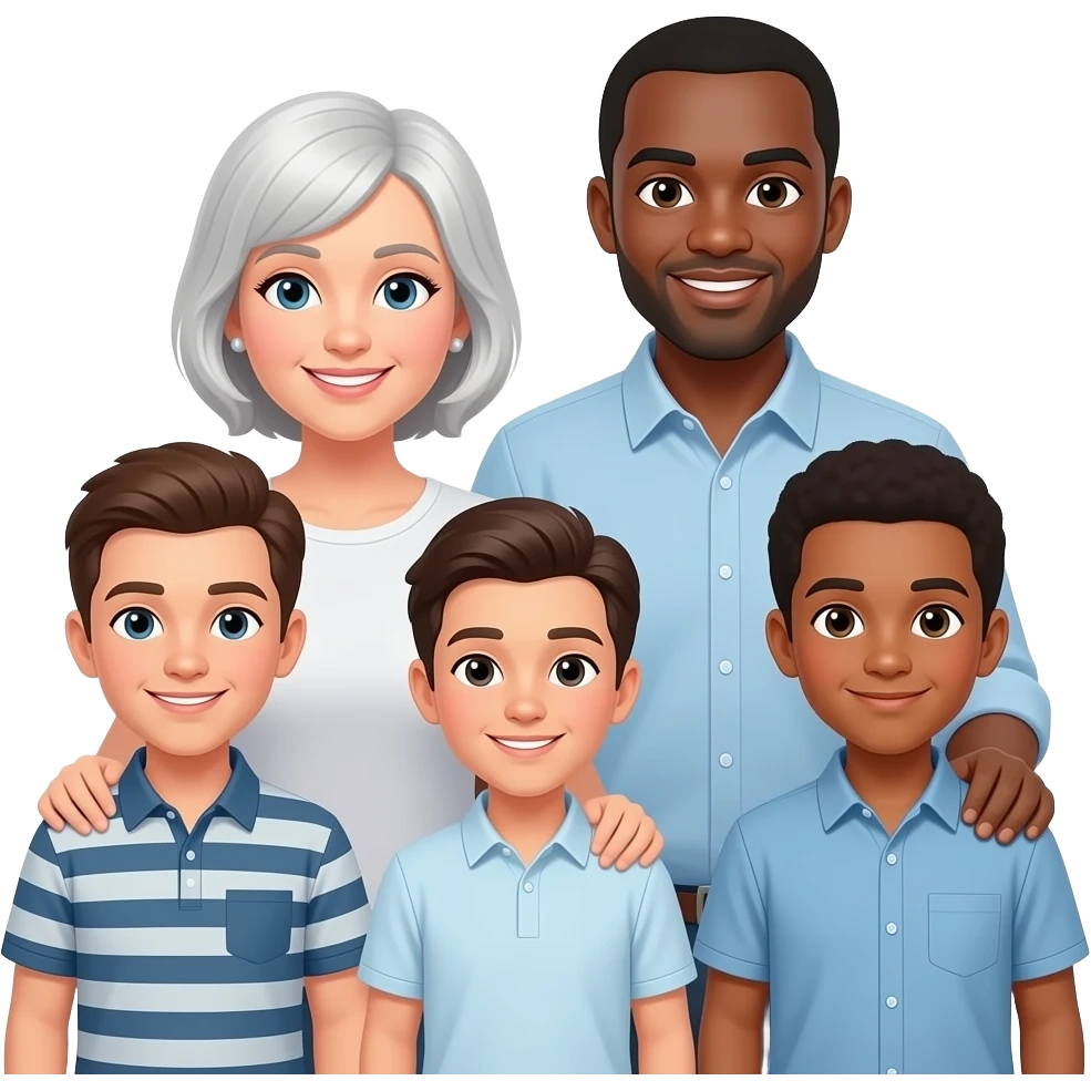 Family with 3 adult sons white mother black father emoji