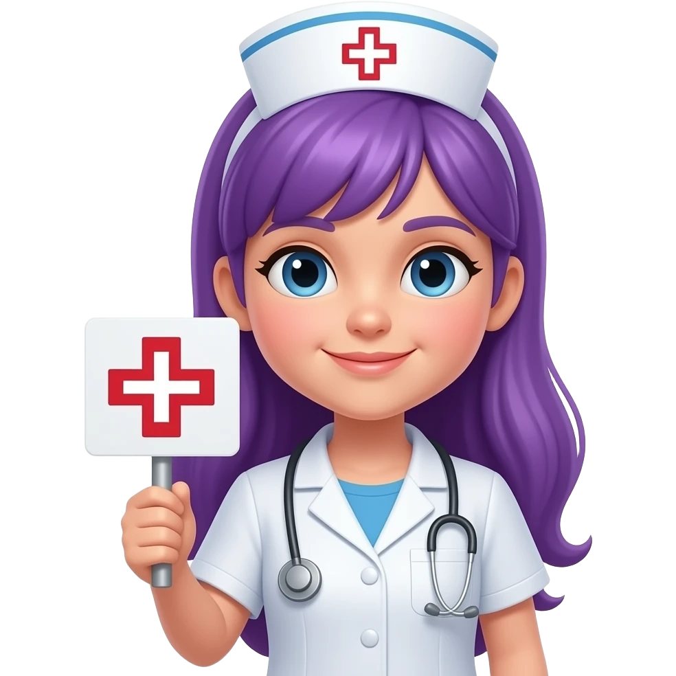 girl with long purple hair with a NURSE sign emoji