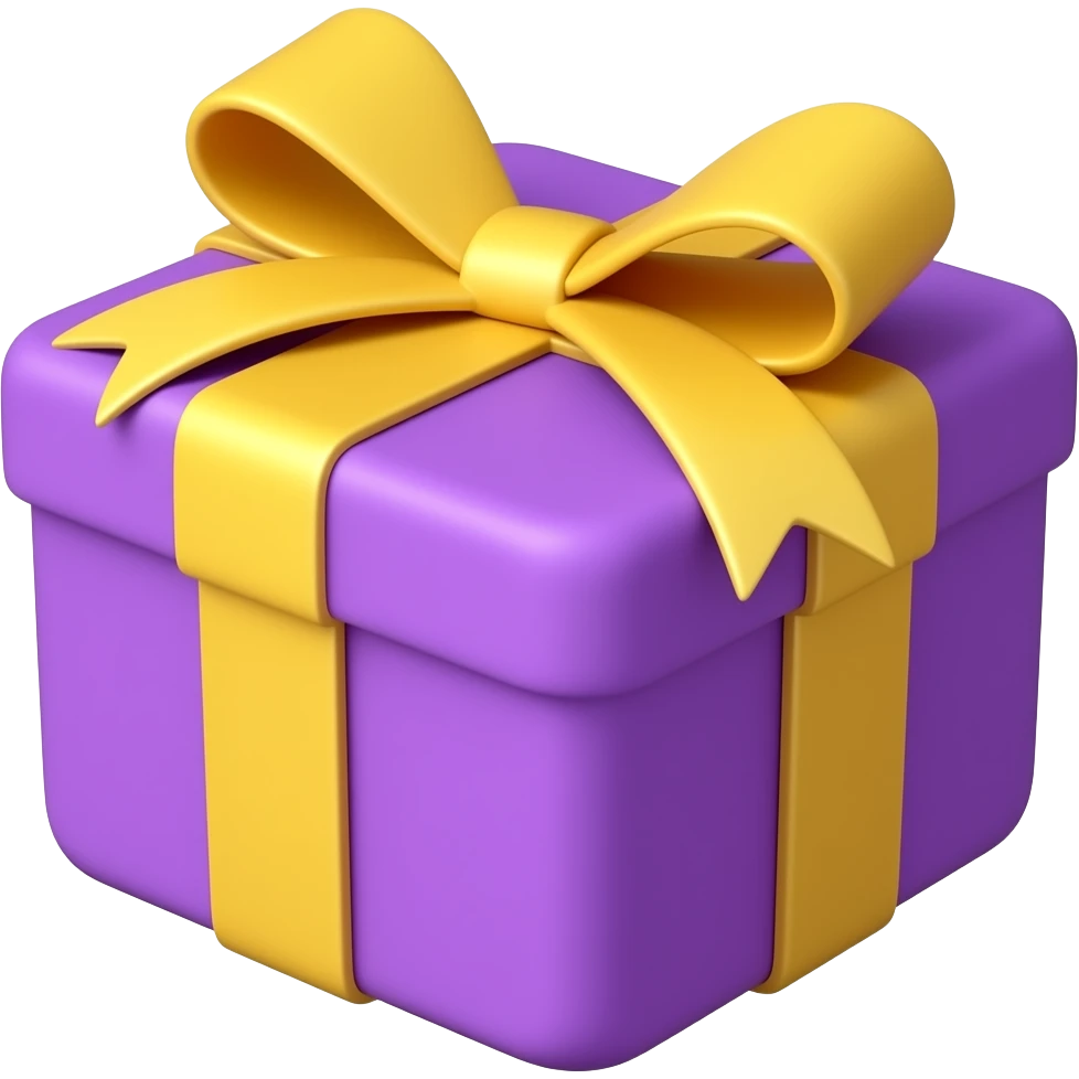 Purple and yellow wrapped gift box with ribbon bow ios emoji Apple iphone emoji
