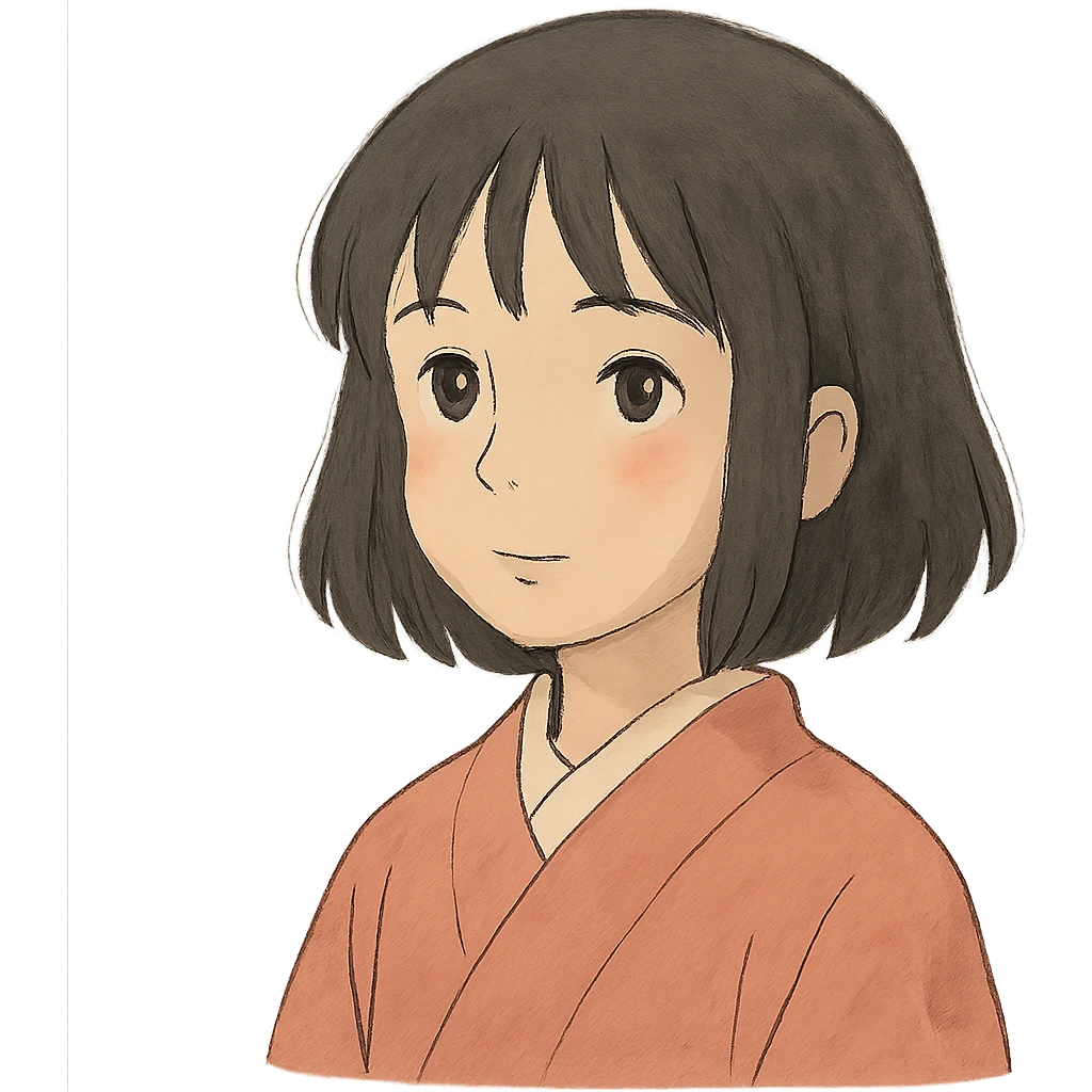 Japanese girl, Ghibli style, soft colors, gentle expression emoji