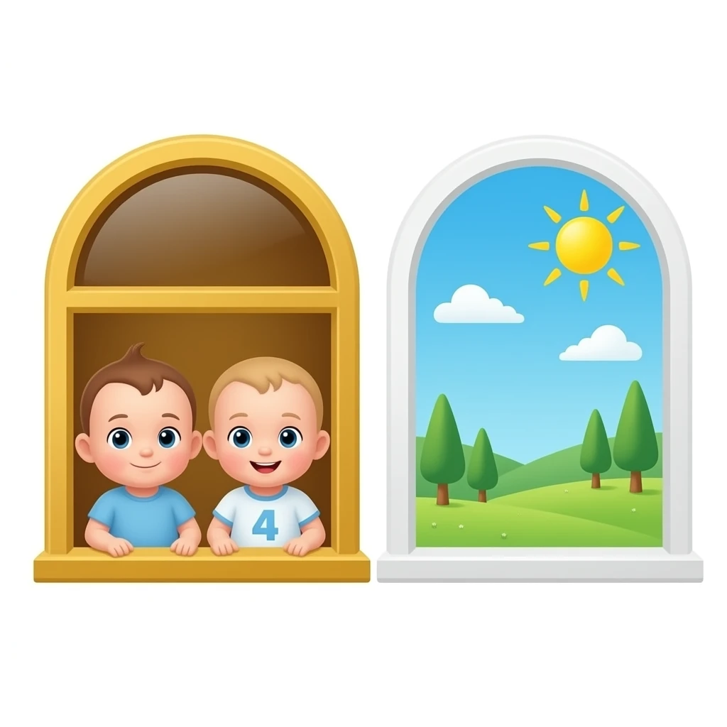 golden window arched with twin babies and simpler arched window emoji