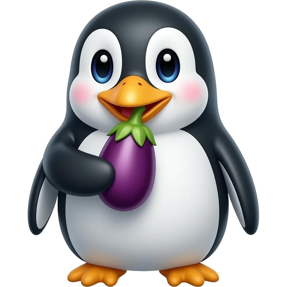Penguin suck eggplant emoji