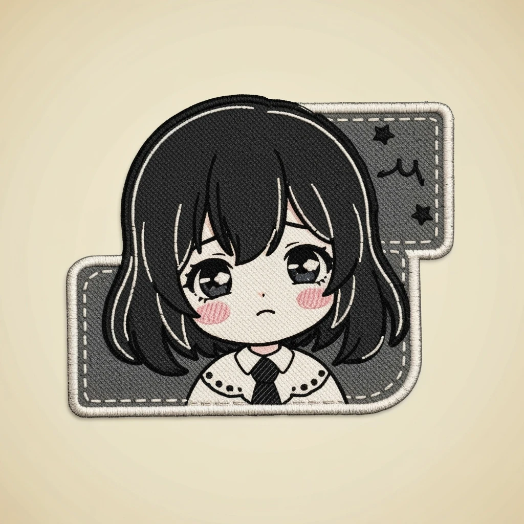 emo banner with stitched patch, cute, expressive emoji