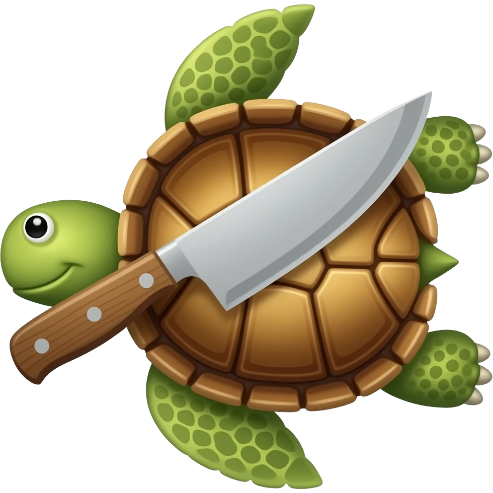 Make the classic turtle emoji 🐢 but cut in half with a knife emoji
