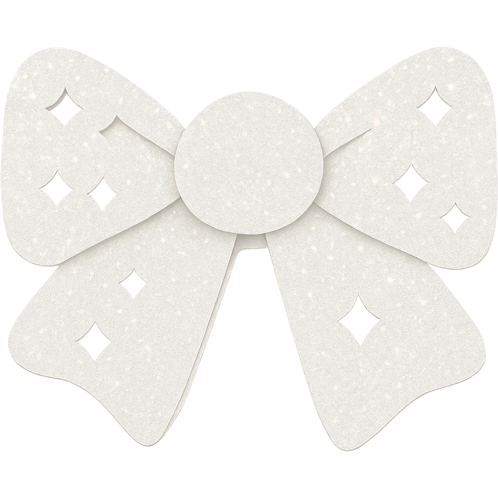Make the glitter bow white with shimmering texture, elegant and festive, no background. The style should be elegant and festive with a shimmering texture. emoji