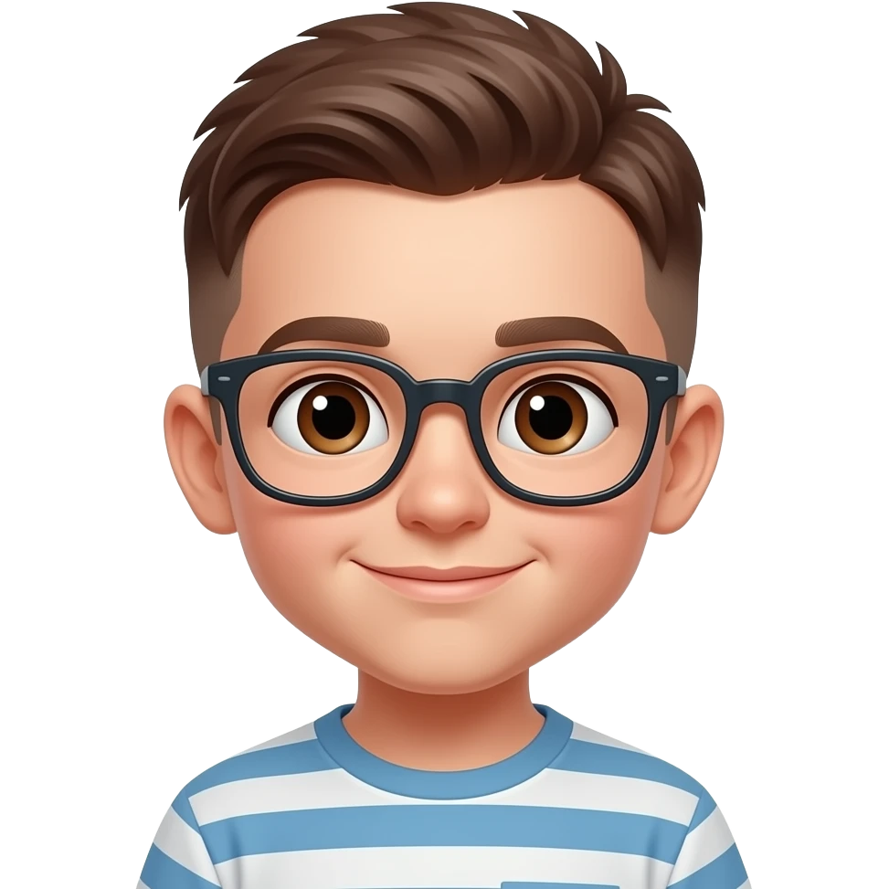 Niño pequeño gafas pelo rapado marron ojos marrones emoji