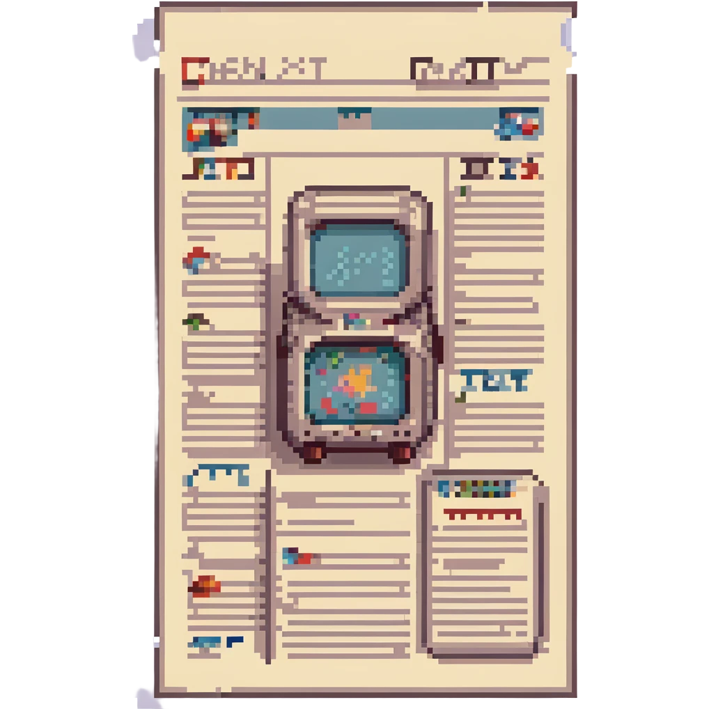 pixel art newspaper, small and blocky, with a few lines for text emoji