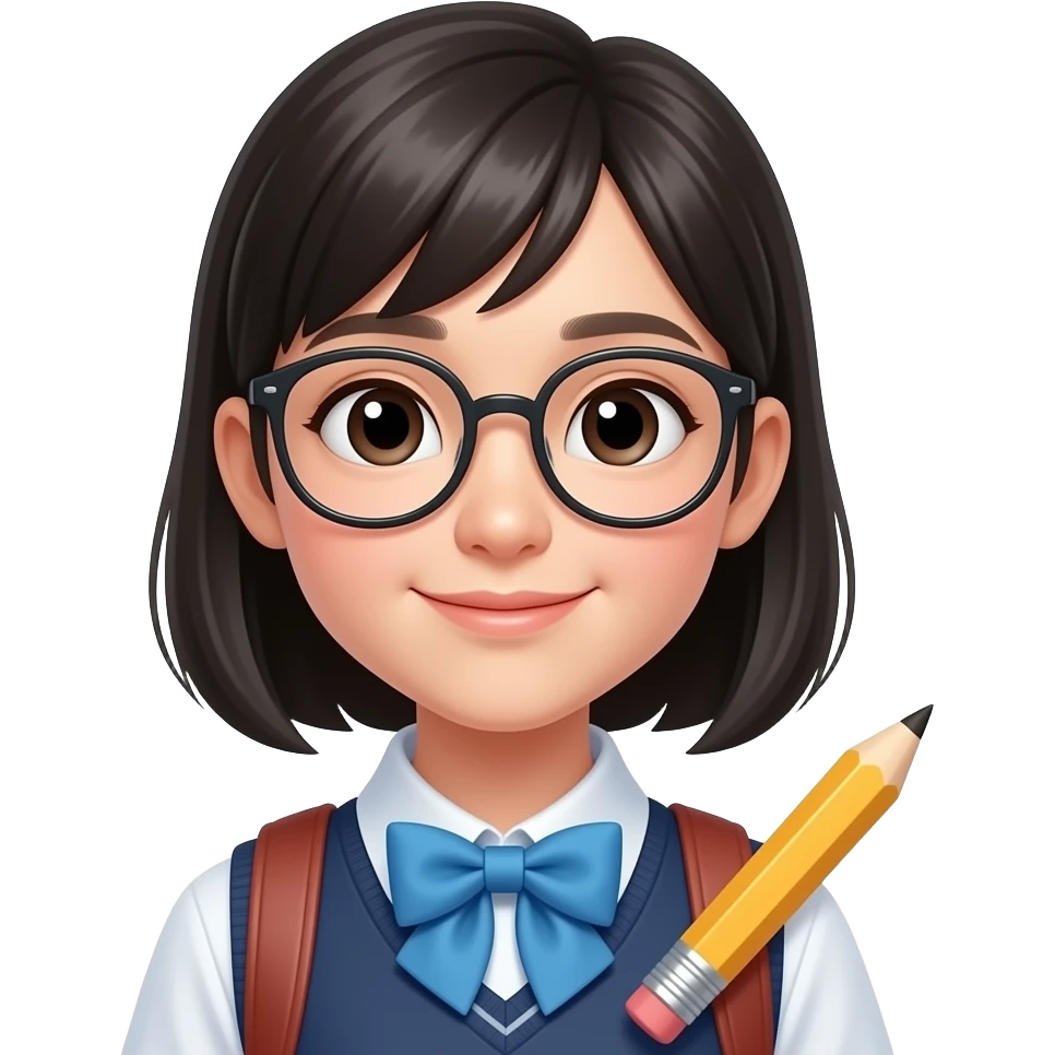 chinese girl student with Glass and Pencil closeup emoji