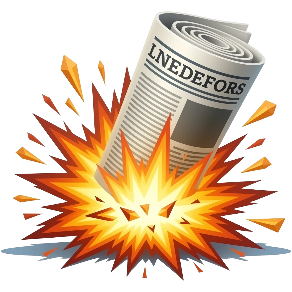 Rolled newspaper striking and causing a growing explosion emoji