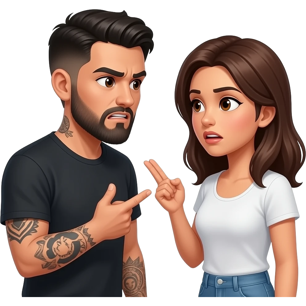 A really, really sad but they are always arguingLatino couple man has a beard, medium hair and tattoos and his wife is beautiful with hazel eyes and shoulder length brown hair and their relationship is broken emoji