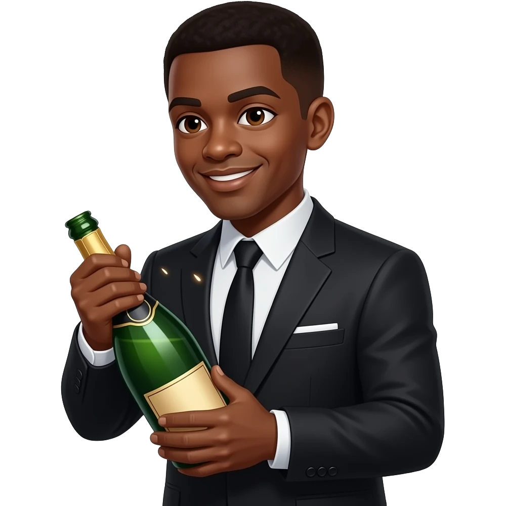 Black man popping champayne  with fire sparkekes emoji